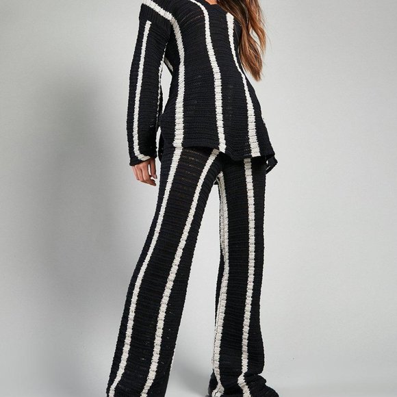 STRIPE CROCHET KNITTED CO-ORD Boohoo